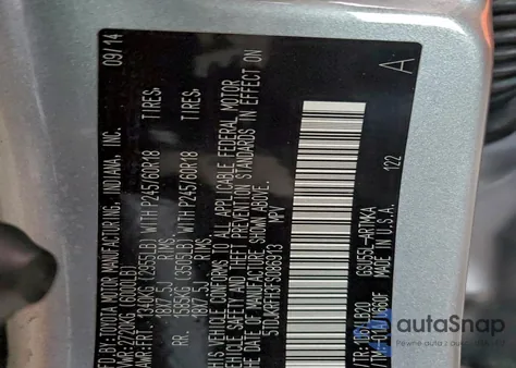 2015 Toyota Highlander Xle z USA, uszkodzony, nr VIN 5TDJKRFH3FS086913